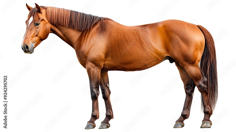A portrait of a brown horse isolated on a white background A portrait of a brown horse isolated on a white background