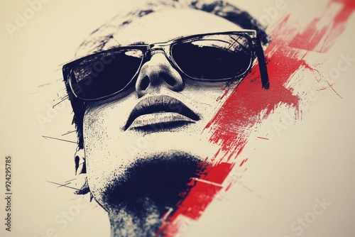 Abstract portrayal of a celebrity in sunglasses with a dynamic splashy paint effect photo