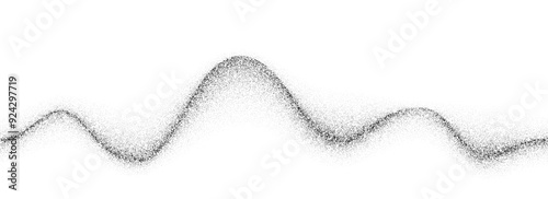 Wavy grain gradient texture. Black stippled flowing line background. Grunge noise dotwork wallpaper for banner, poster. Undulate sand backdrop with speckles, particles, granules. Vector