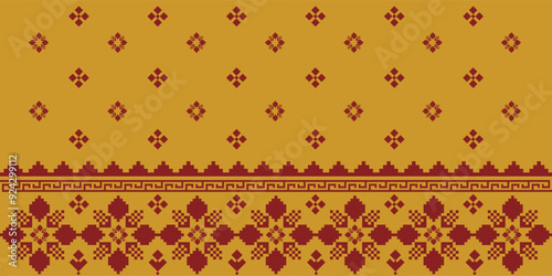 Elegant Textile Border with Floral Motif. Vintage Textile Border for Classic Designs. Seamless motif songket batik from Indonesia. Ethnic pattern traditional cloth.