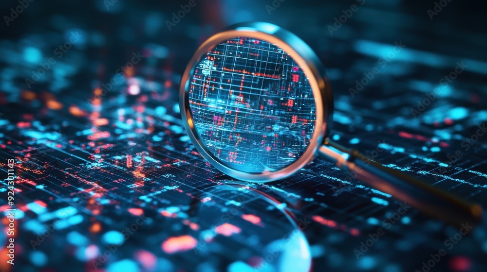 Magnifying Glass Revealing Digital Data Magnifying Glass Revealing Digital Data
