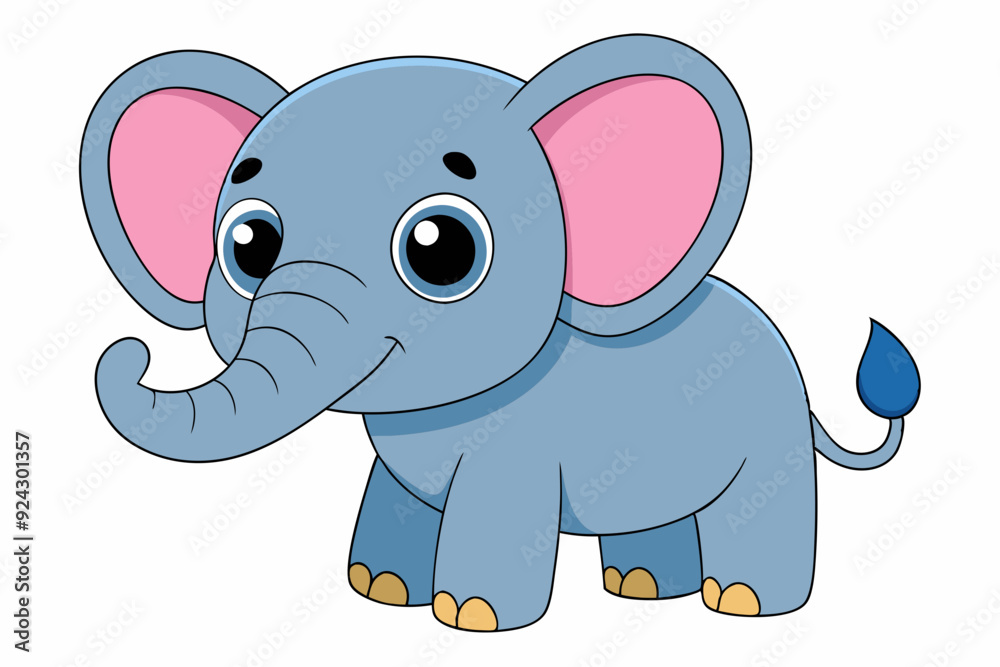 Fototapeta premium A cartoon elephant cartoon vector art in white art background illustration.