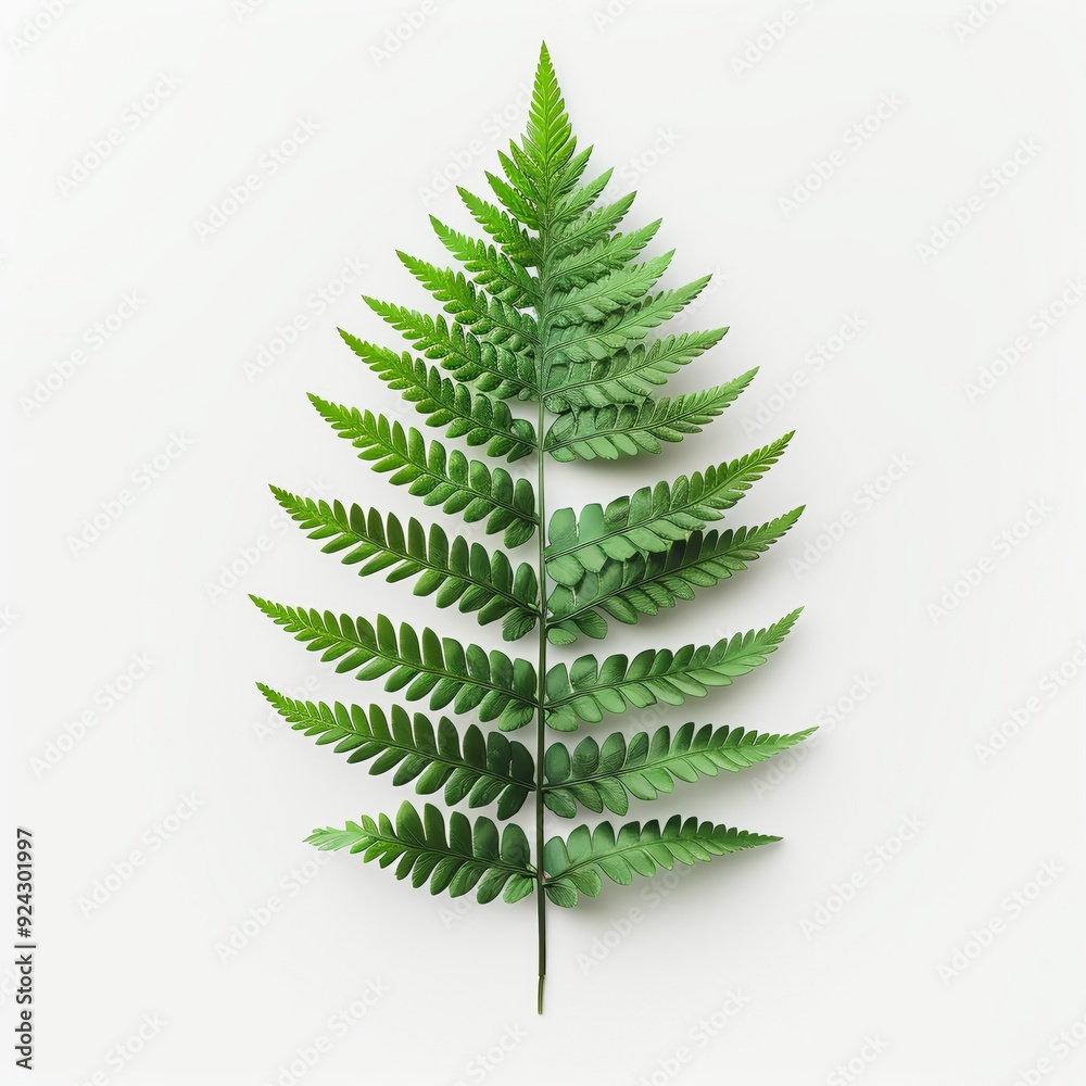 Fern frond in minimalistic style on solid white background, single object Fern frond in minimalistic style on solid white background, single object