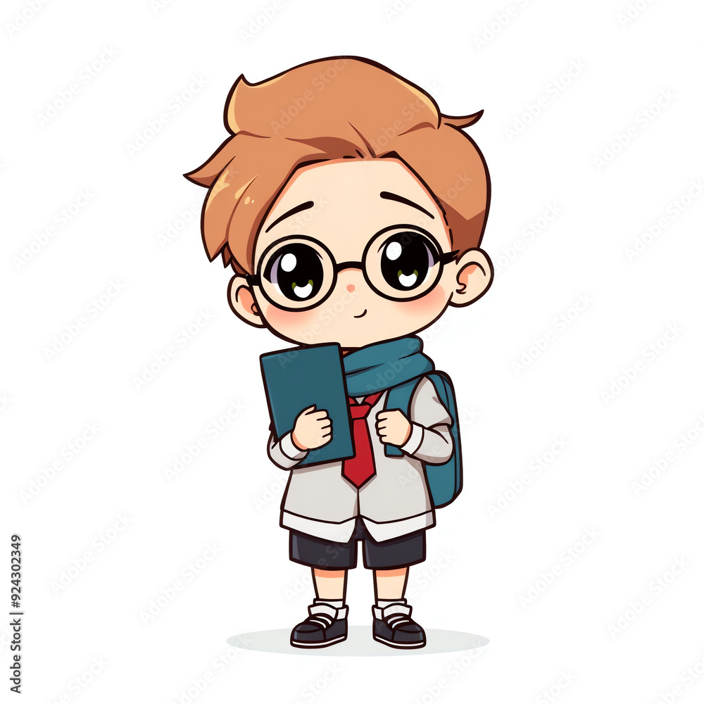 a chibi student cartoon character illustration isolated on white background a chibi student cartoon character illustration isolated on white background