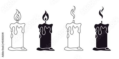 Spooky Candle with Melting Wax Outline and Silhouette Set, Halloween Graphics