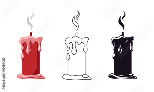 Spooky Unlit Candle with Melting Wax Outline and Silhouette Set, Halloween Graphics