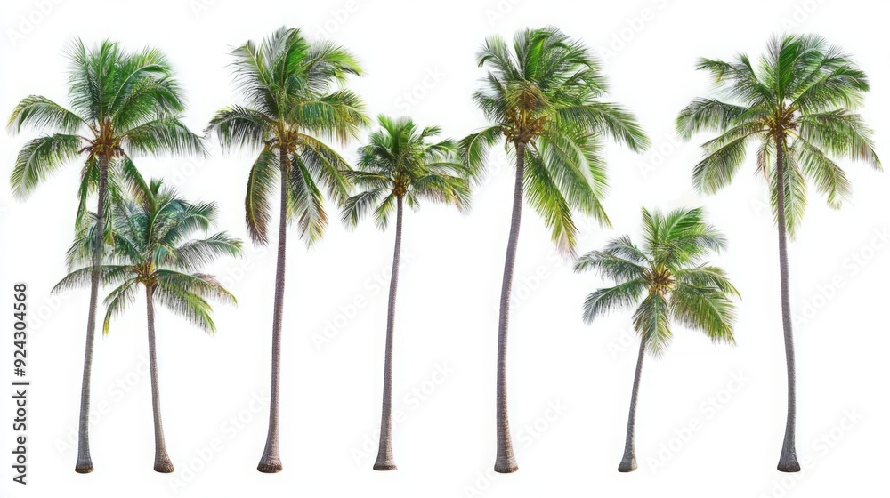 Obraz premium Tropical Oasis - Coconut Palms Standing Tall in Isolation on a White Background.