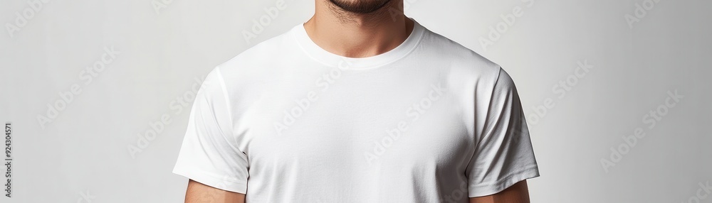 Casual Male Model Wearing Plain White T-Shirt Against Neutral Background Casual Male Model Wearing Plain White T-Shirt Against Neutral Background