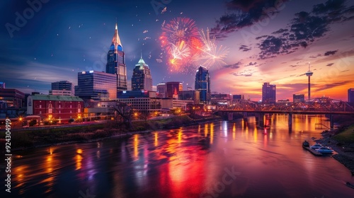 Nashville Skyline with Fireworks