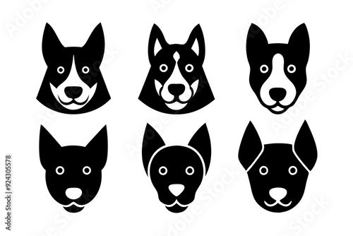 Set of dog head icons silhouette vector art illustration
