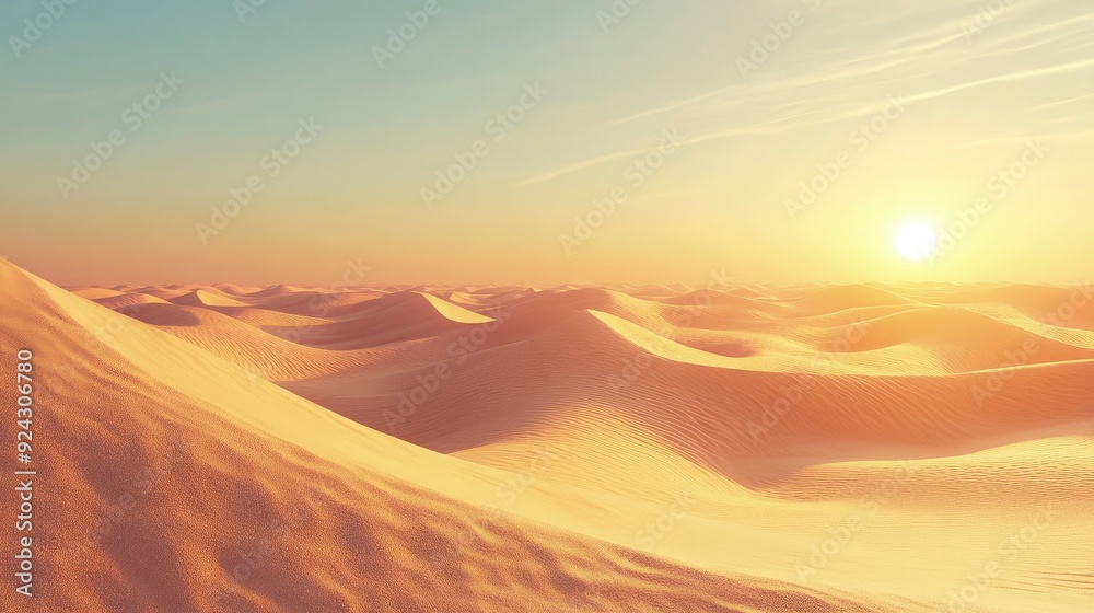 peaceful sandy desert with dunes stretching into the horizon, shadows cast by the late afternoon sun, soft ambient lighting, serene and expansive atmosphere peaceful sandy desert with dunes stretching into the horizon, shadows cast by the late afternoon sun, soft ambient lighting, serene and expansive atmosphere