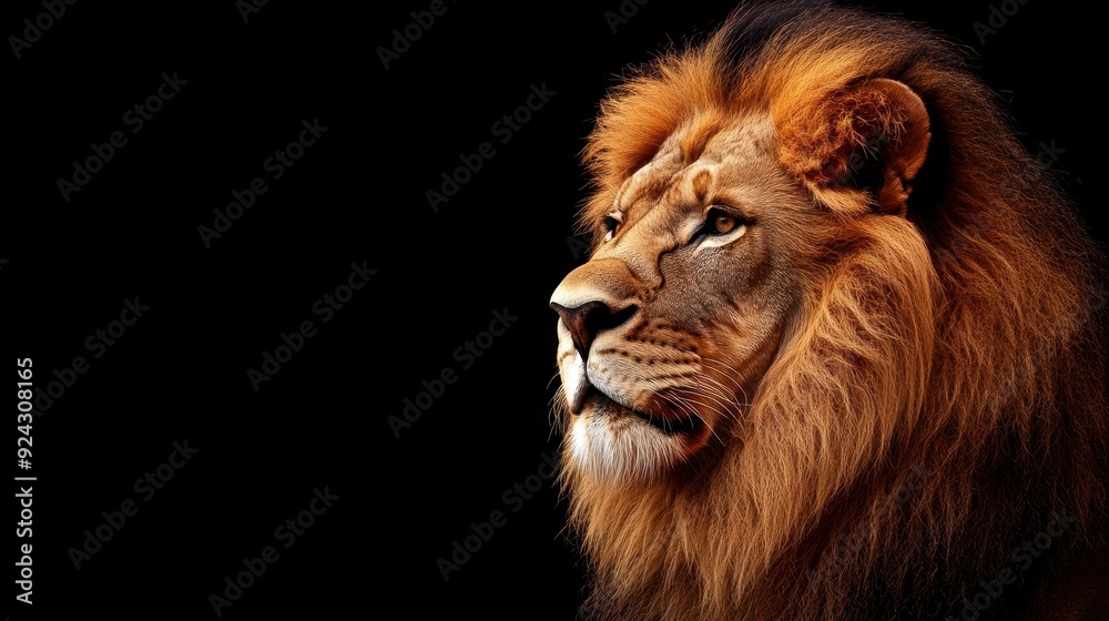 Majestic Lion Portrait Against a Black Background Majestic Lion Portrait Against a Black Background