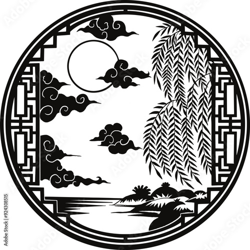 Chinese oriental papercut card illustration