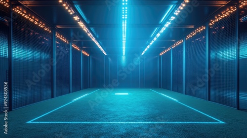 smart batting cage, tracking ball speed and accuracy, bright ambient lighting, technological and precise tones