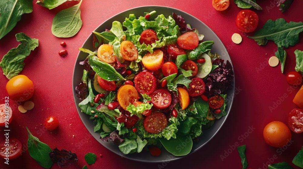vibrant salad, fresh greens and colorful vegetables, bright overhead lighting, healthy and appetizing tones vibrant salad, fresh greens and colorful vegetables, bright overhead lighting, healthy and appetizing tones