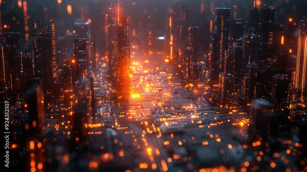 Fototapeta premium Futuristic Cityscape with Glowing Lights