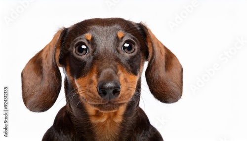 ミニチュアダックスフンドのポートレート（Miniature Dachshund portrait on white background） 