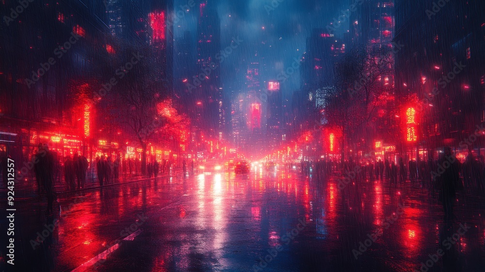 Fototapeta premium Neon City Street at Night