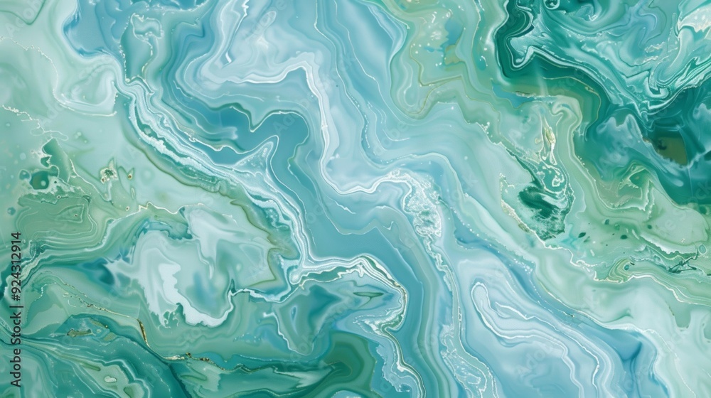 A dreamy marbled pattern in shades of green and blue reminiscent of a peaceful field of grass under a blue sky A dreamy marbled pattern in shades of green and blue reminiscent of a peaceful field of grass under a blue sky