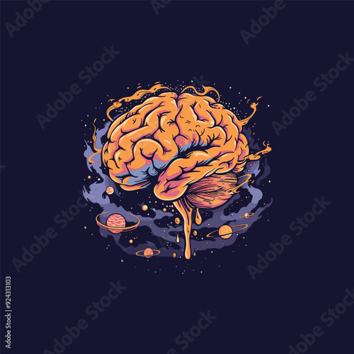 Brain on a space galaxy planet design vector illustration