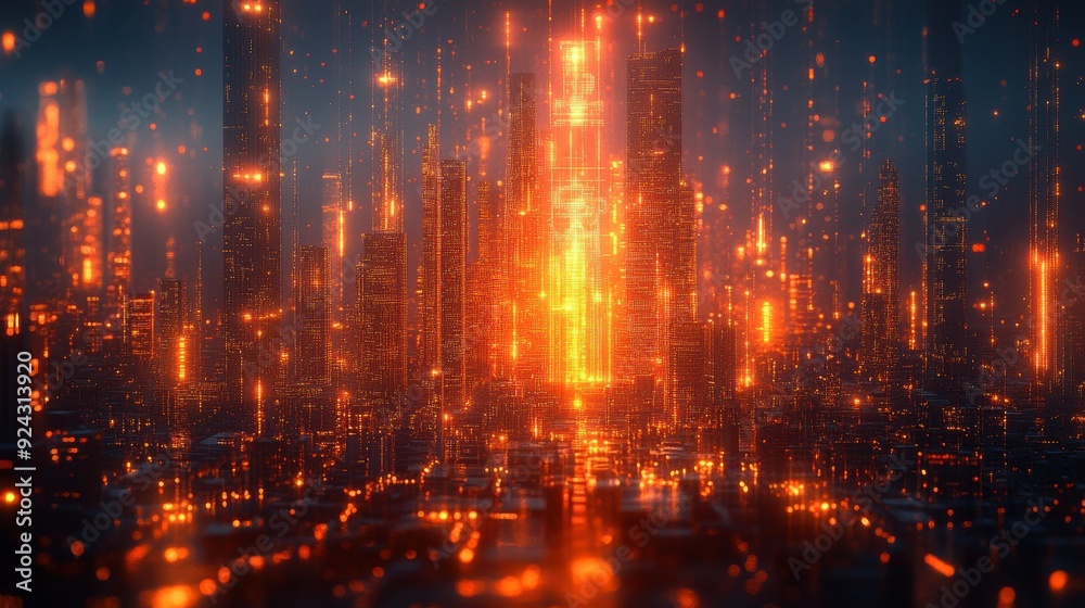 Fototapeta premium Futuristic Cityscape with Glowing Towers