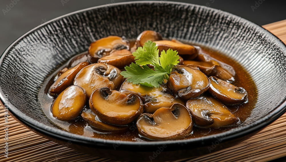 A bowl of braised shiitake mushrooms A bowl of braised shiitake mushrooms