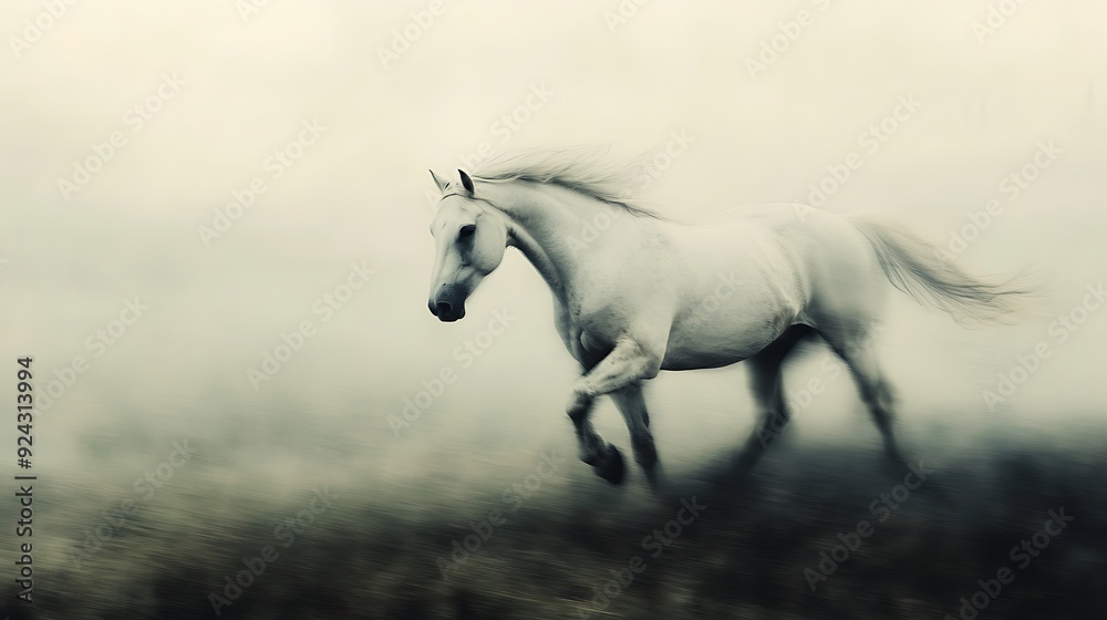 Obraz premium A White Horse Running Through Fog