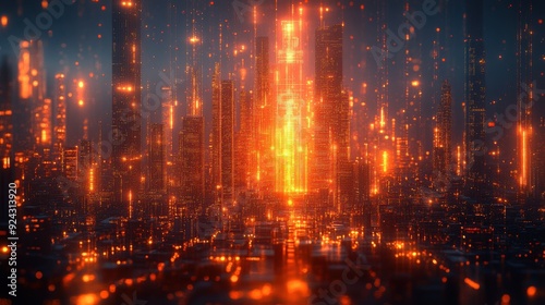 Wallpaper Mural Futuristic Cityscape with Glowing Towers Torontodigital.ca