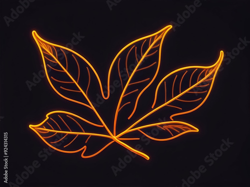 Abstract Autumn orange color leaf neon icon. Simple thin line