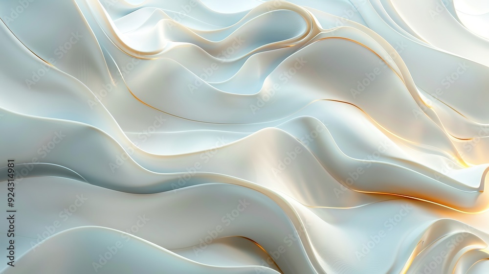Fototapeta premium Abstract wavy white background with gold accents.