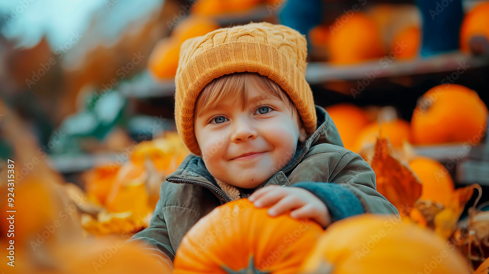 child with pumpkin child with pumpkin