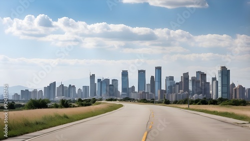 Concrete road with the skyline of the city in the distance