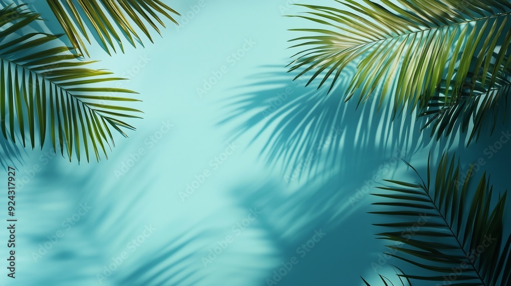 Tropical Palms Casting Shadows on a Vibrant Blue Surface Tropical Palms Casting Shadows on a Vibrant Blue Surface