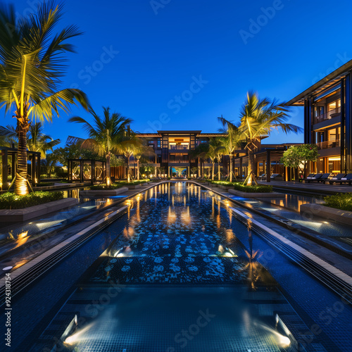 Ocean view luxury resort hotel night pool