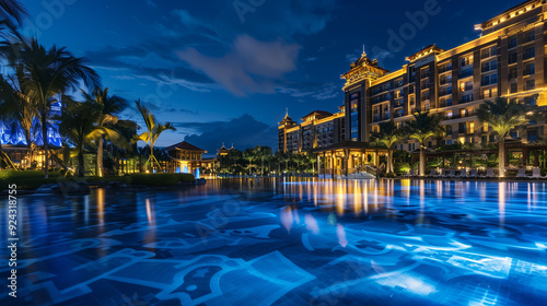 Ocean view luxury resort hotel night pool