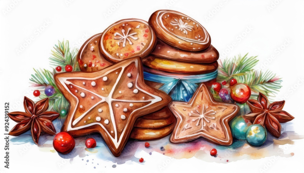 Fototapeta premium A festive arrangement of decorated gingerbread cookies, perfect for holiday celebrations and seasonal festivities.