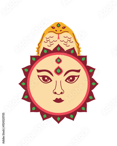 goddess durga and traditional mandala round