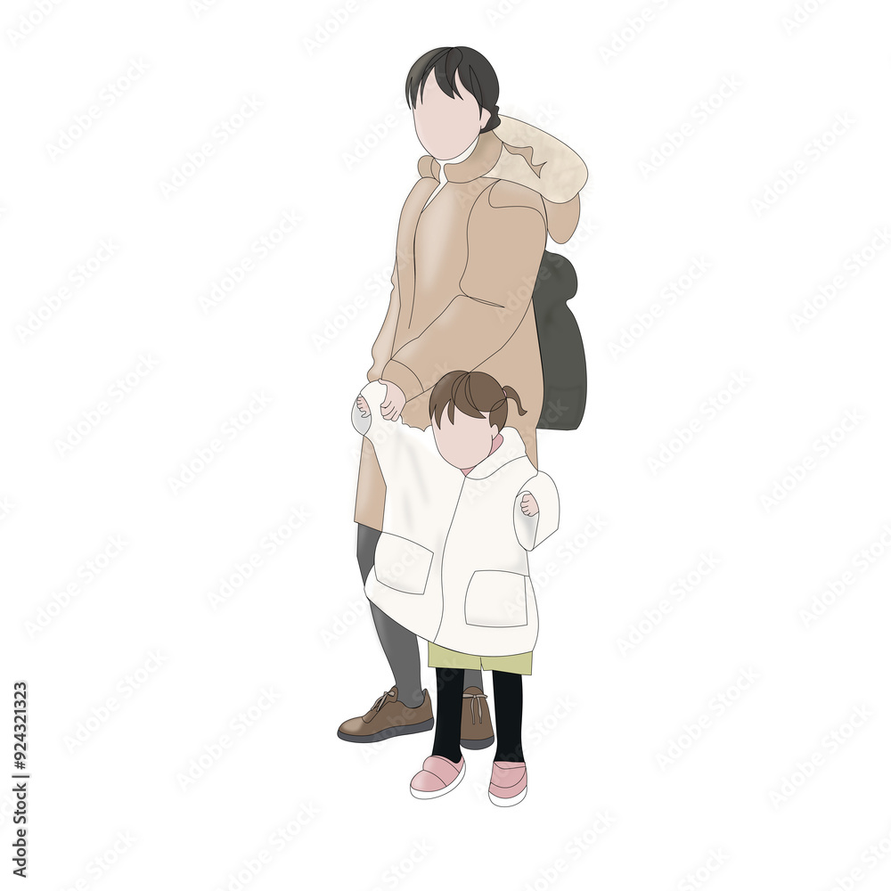 コートを着たママと2歳くらいの女の子 コートを着たママと2歳くらいの女の子