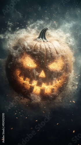 Smoldering Jack-o'-Lantern Covered in Smoke photo