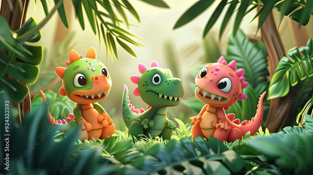 Naklejka premium Illustration of kid dinosaur on nature background. Cover book for kid.