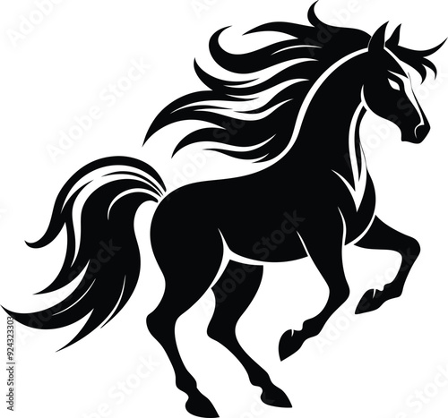 "Silhouette of a Prancing Horse - Equestrian Illustration on an Isolated White