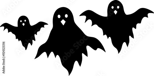 halloween ghostly trio - spooky black silhouette illustration for festive designs