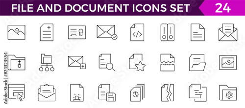 Set of file and document Icons. Simple line art style icons pack. Vector illustration, such as files, checkmark, find, search,