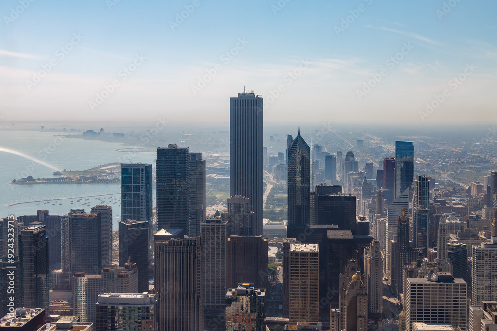 Fototapeta premium Modern Architecture Tower Buildings, Michigan Lake Chicago, Illinois, United States
