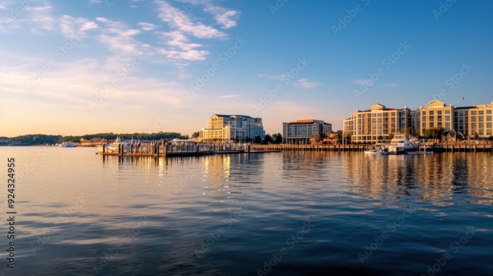 Naklejka premium Cityscape Reflection on Calm Water