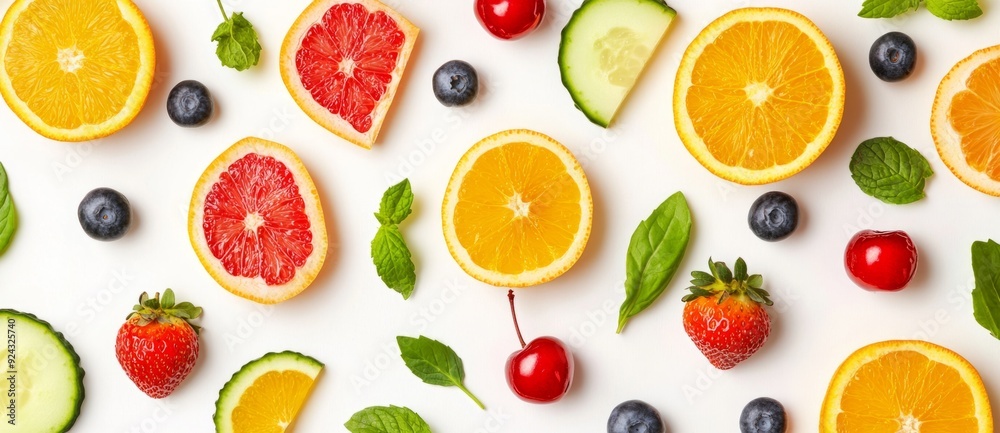 A colorful pattern of various fruits and vegetables A colorful pattern of various fruits and vegetables