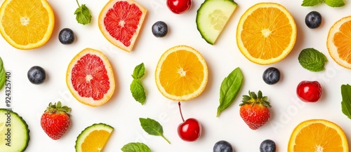 A colorful pattern of various fruits and vegetables