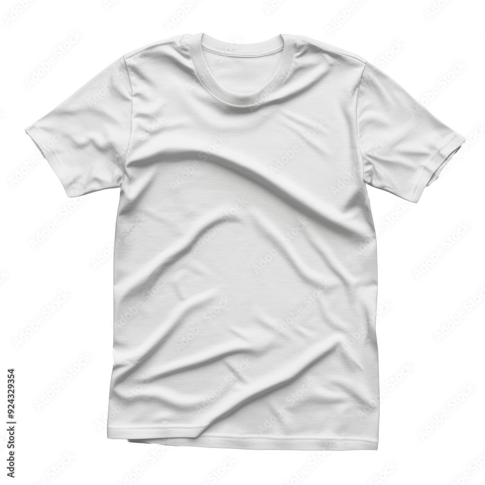 PNG Plain white t-shirt displayed on a flat surface with visible wrinkles in soft lighting