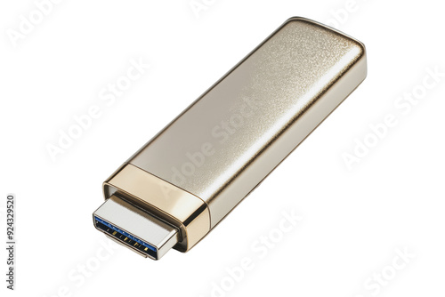 PNG Stylish metallic USB flash drive lying on a surface with a focus on its connector and sleek design during daylight