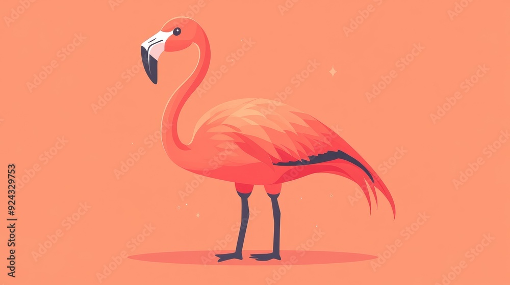 Obraz premium Stylized Flamingo Illustration on Orange Background with Subtle Sparkles